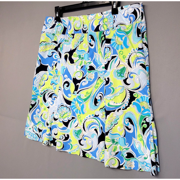 Courtenay Skirt Womens 18W Blue Green Paisley A-Line Cotton Stretch Side Zip - Picture 7 of 11